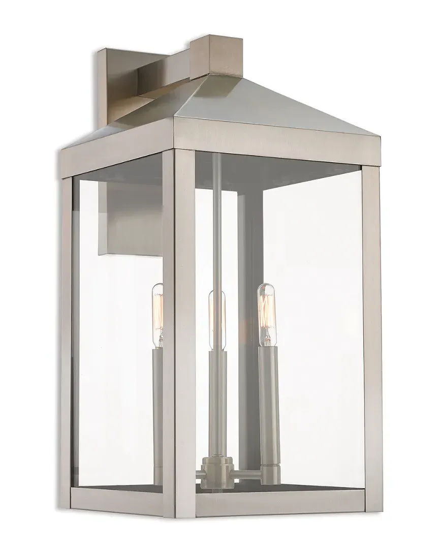 Nyack 3-Light Outdoor Wall Lantern - Brushed Nickel, Brass
