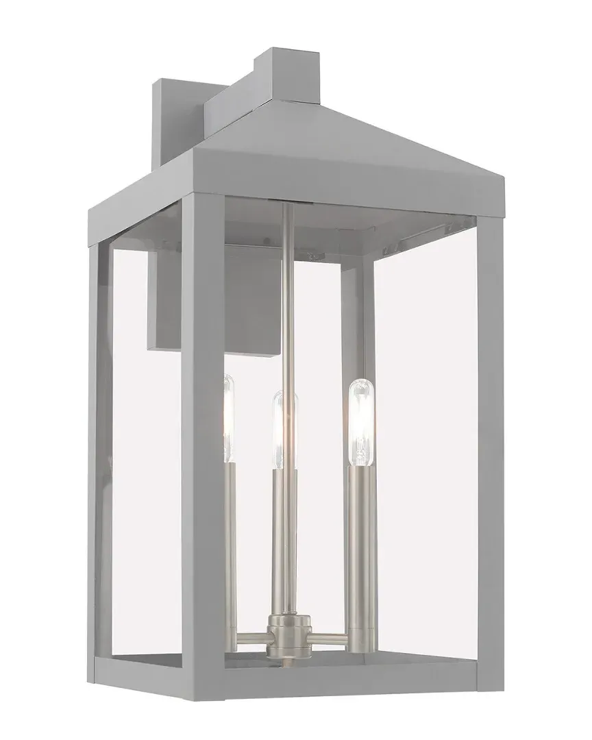Nyack 3 Light Outdoor Wall Lantern - Nordic Gray, Brass