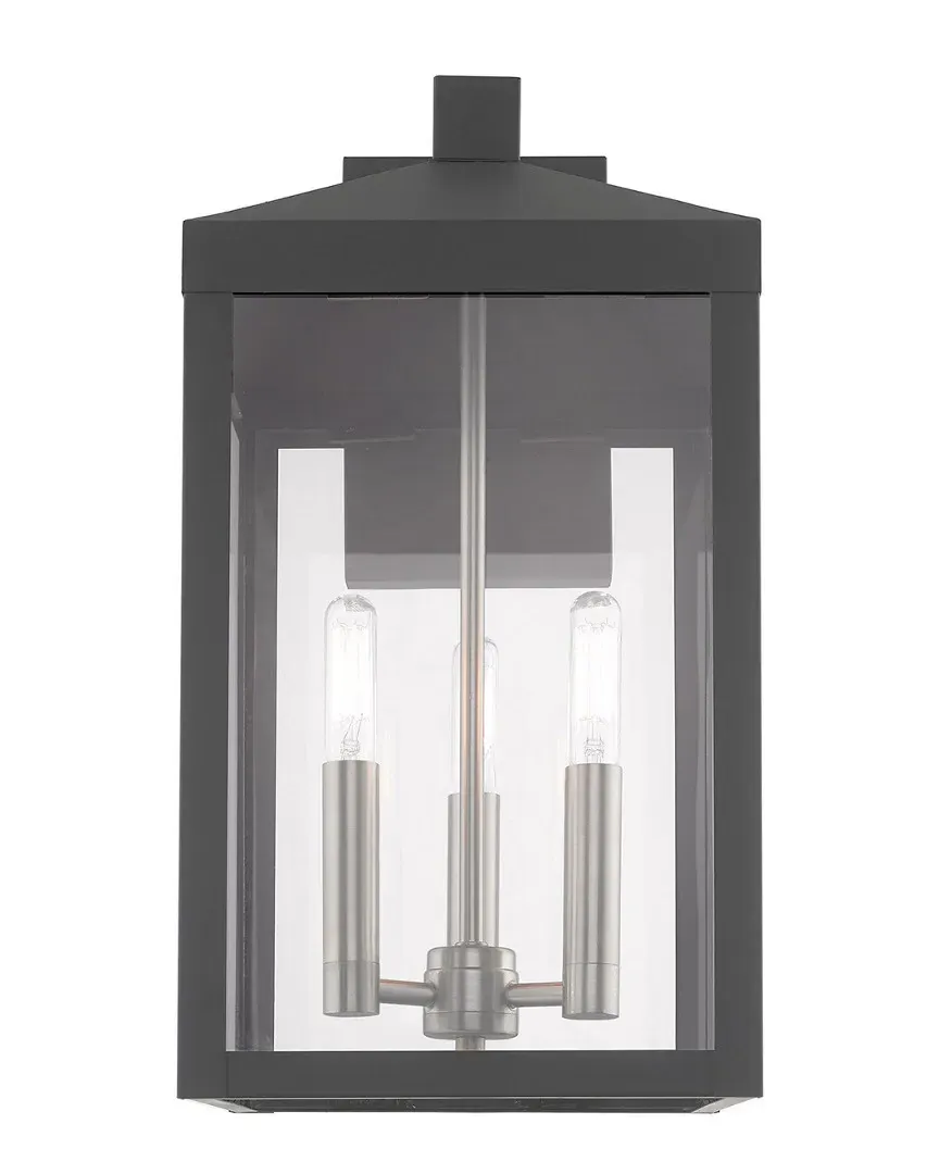 Nyack 3 Light Outdoor Wall Lantern - Scandinavian Gray, Brass