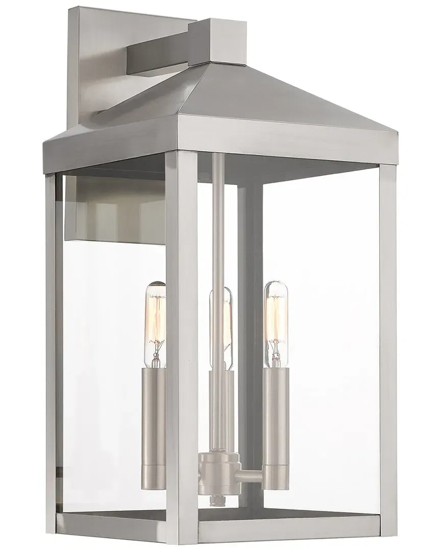 Nyack 3 Light Outdoor Wall Lantern - Silver, Brass image