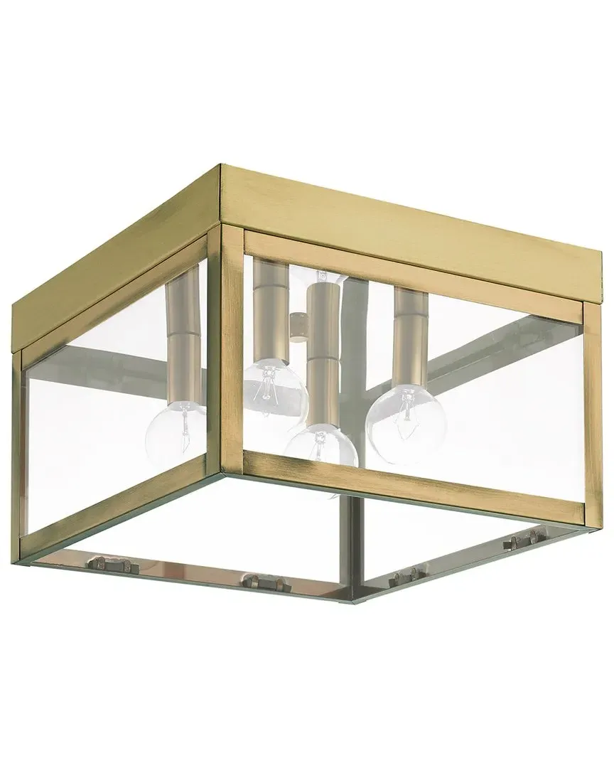Nyack 4 Light Outdoor Ceiling Mount - Antique Brass, Brass