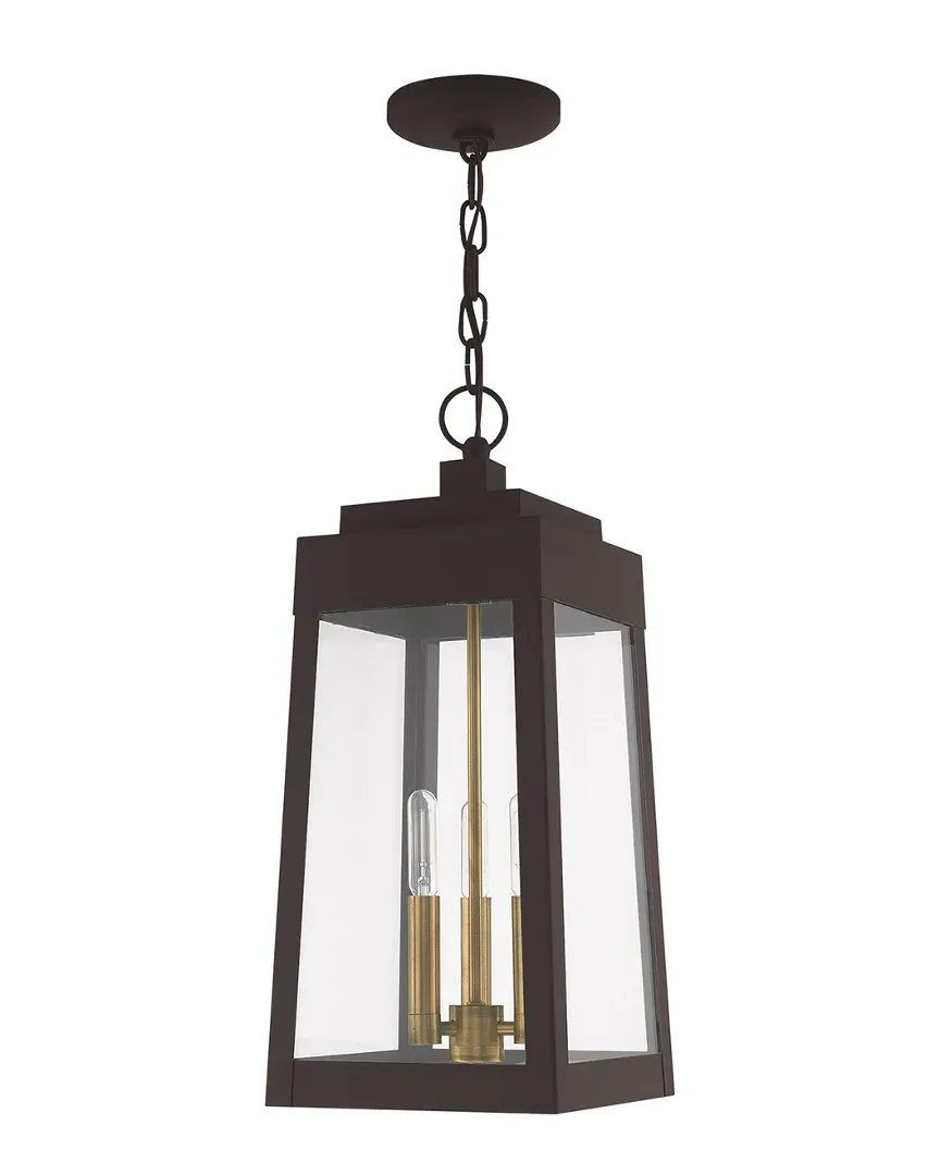 Oslo 3-Light Outdoor Pendant Lantern - Bronze, Brass image