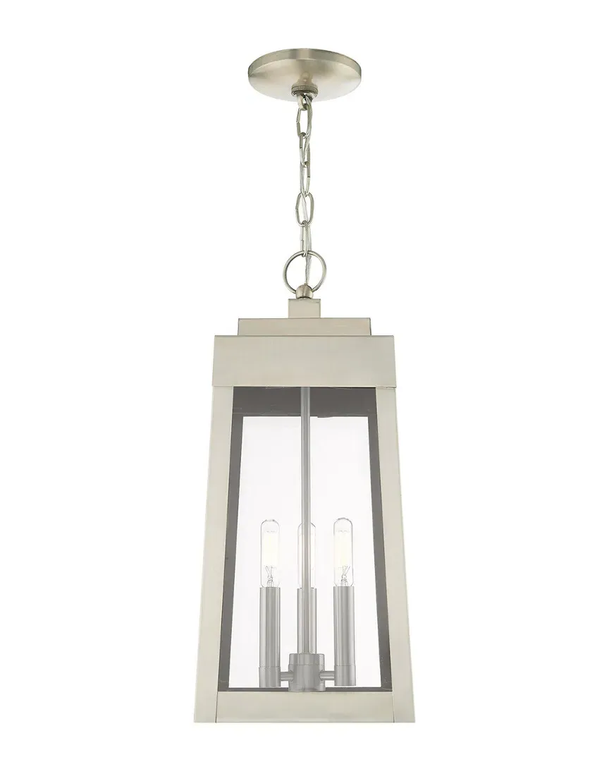 Oslo 3 Light Outdoor Pendant Lantern - Brushed Nickel, Brass image