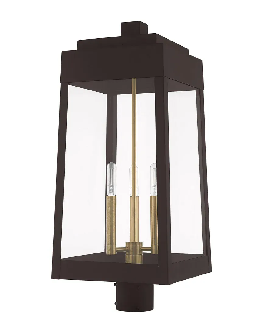 Oslo 3 Light Outdoor Post Top Lantern - Bronze, Brass