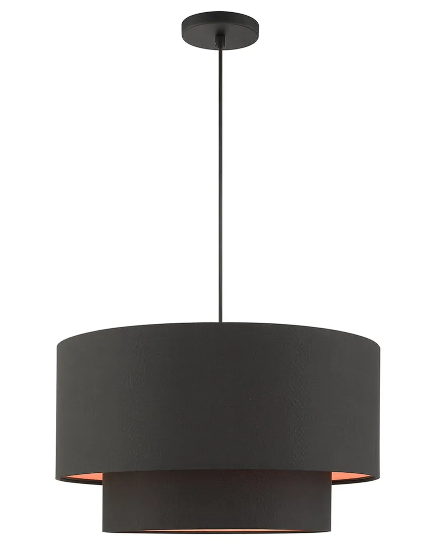 Sentosa 3-Light Double Drum Pendant - Black, Fabric
