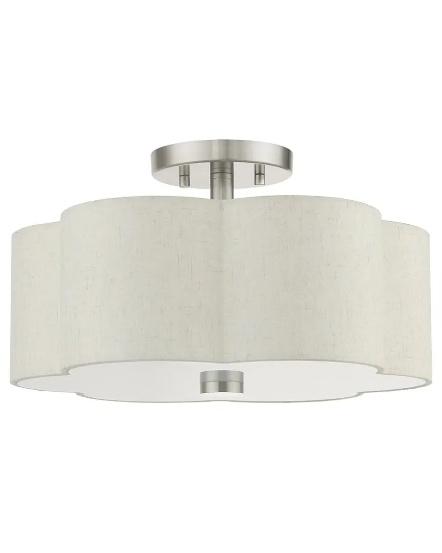 Solstice 3-Light Semi Flush - Brushed Nickel, Fabric