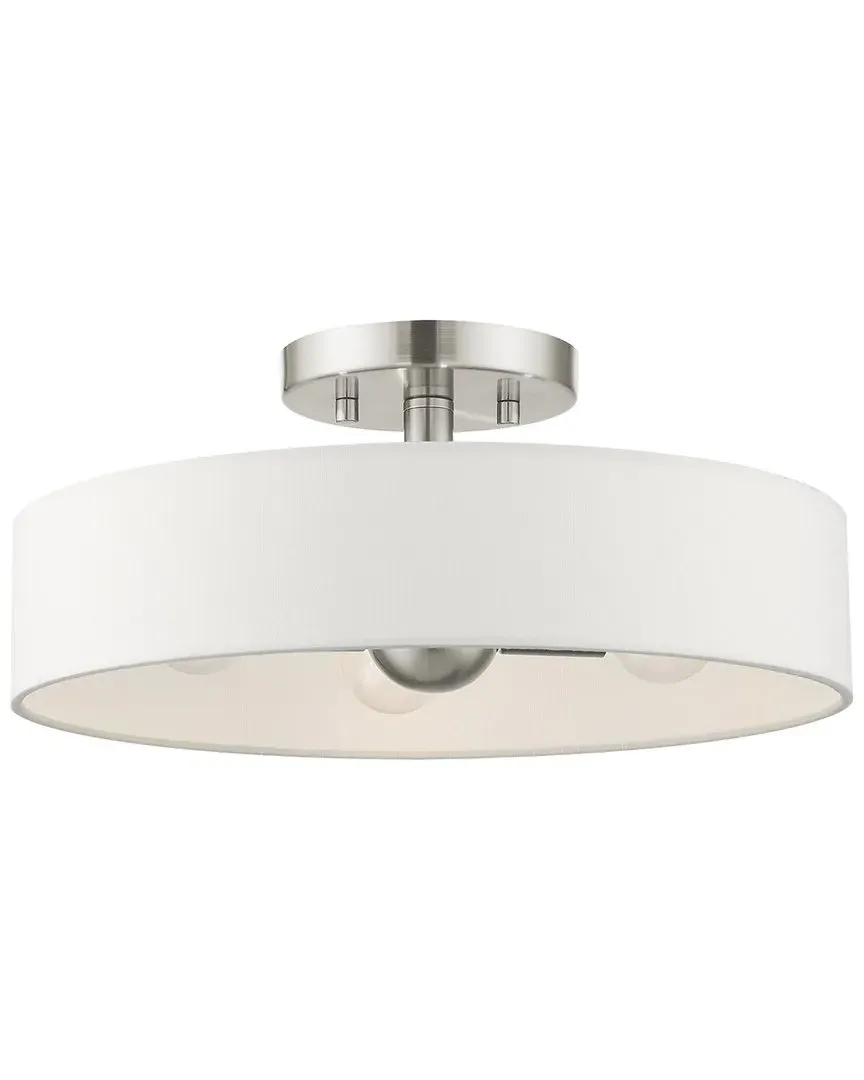 Venlo 4-Light Drum Semi Flush Pendant - Brushed Nickel, Off White