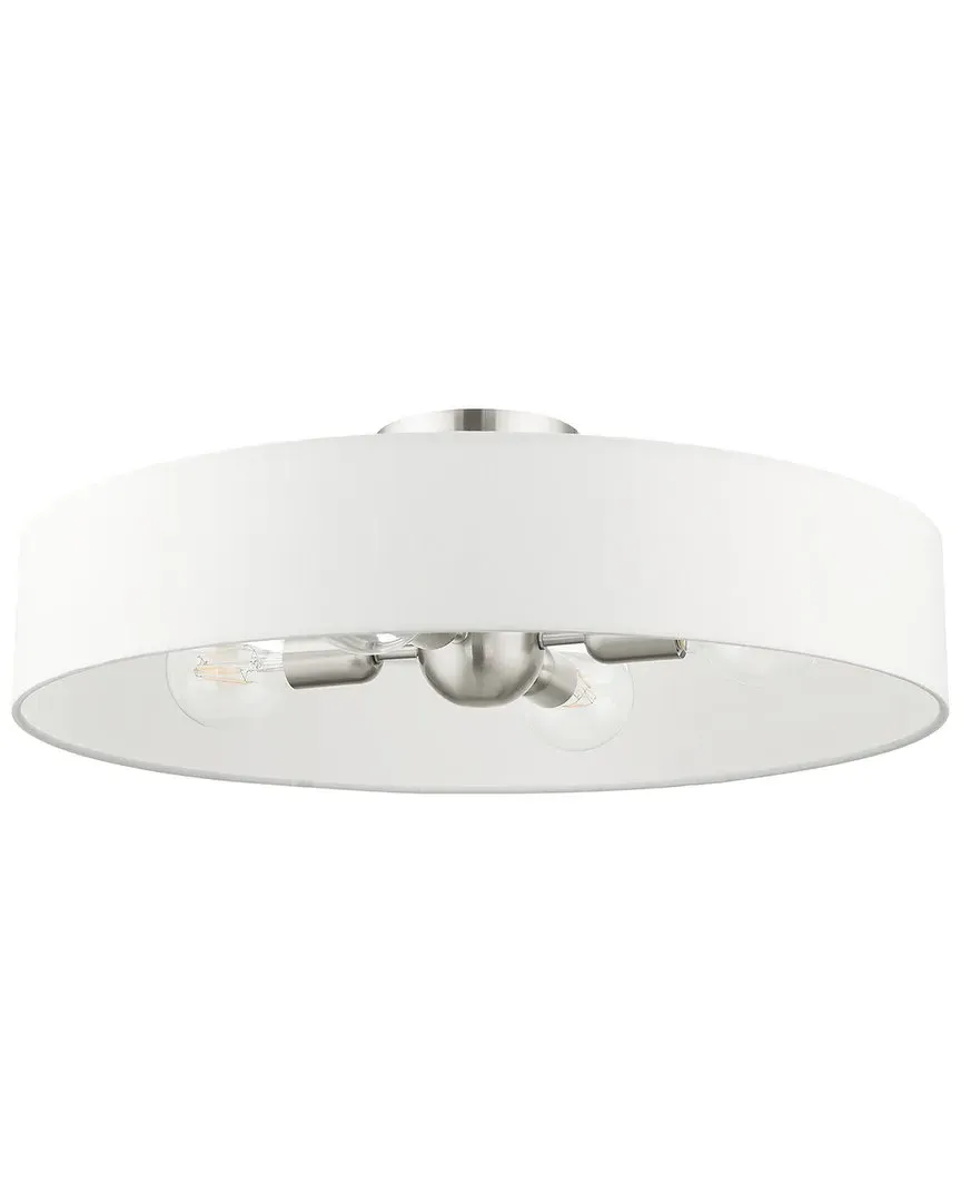 Venlo 4-Light Drum Semi Flush Pendant - Brushed Nickel, Off White