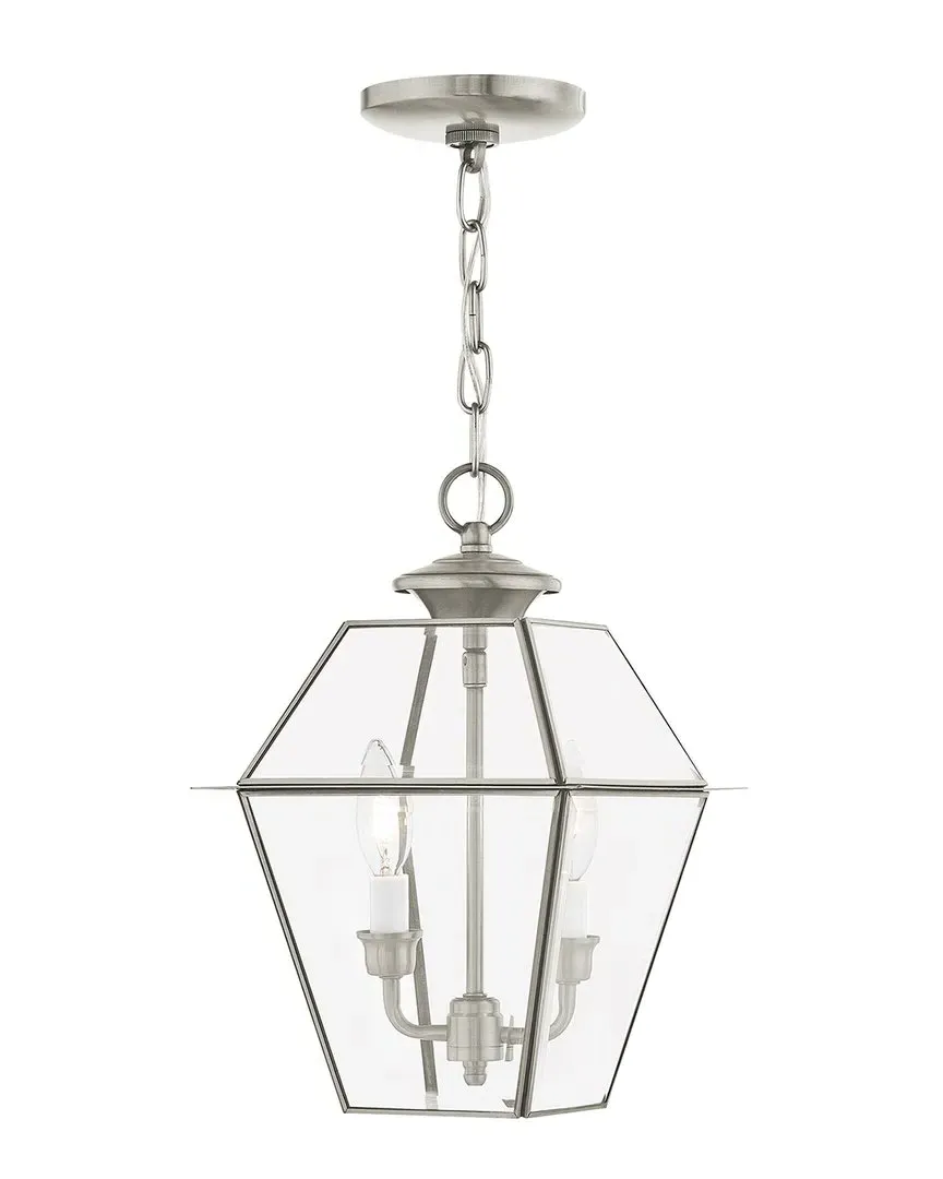 Westover 2-Light Outdoor Pendant Lantern - Brushed Nickel, Brass