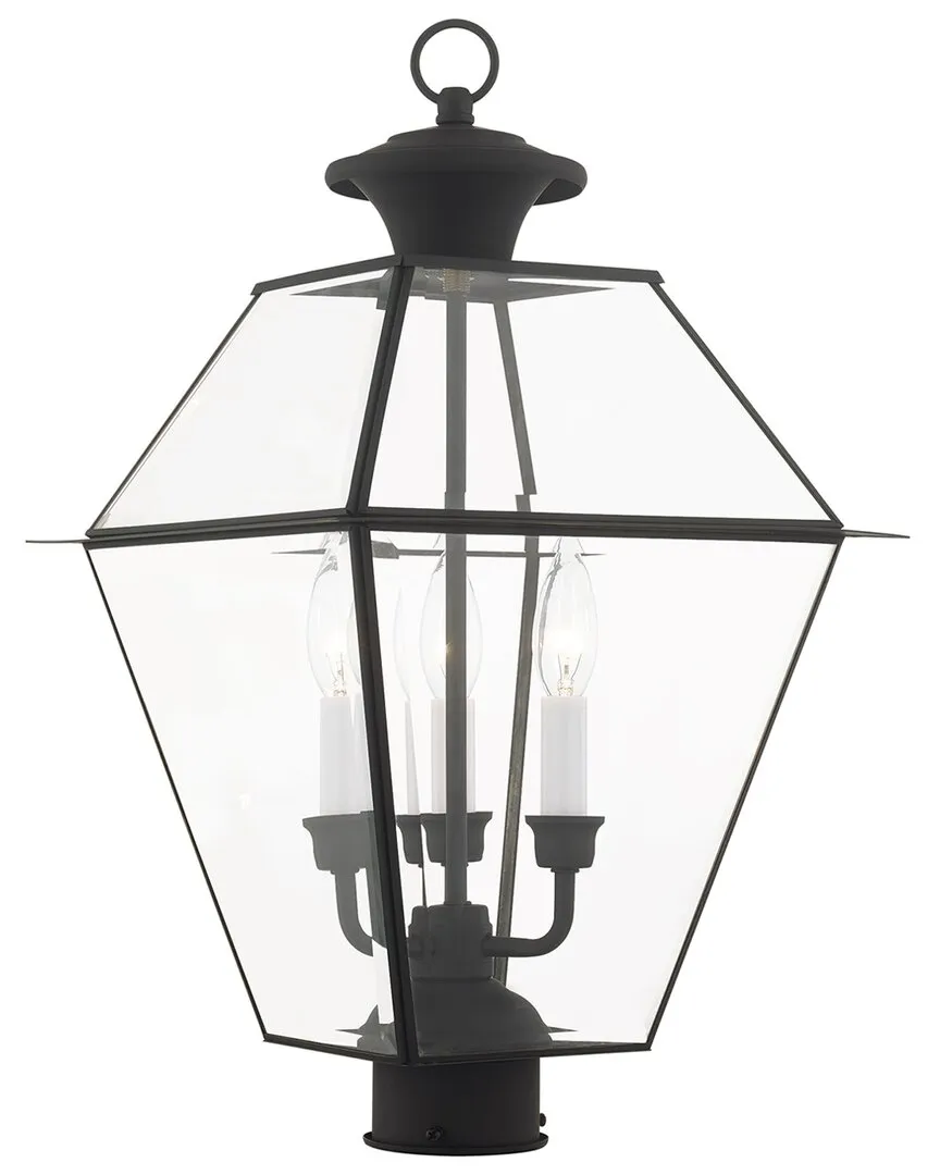 Westover 3-Light Outdoor Post Top Lantern - Black, Brass