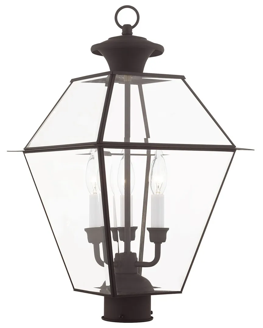 Westover 3-Light Outdoor Post Top Lantern - Bronze, Brass