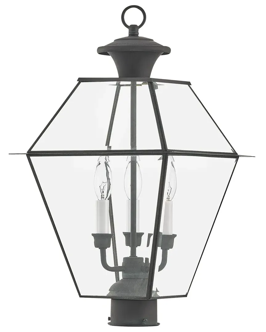 Westover 3-Light Outdoor Post Top Lantern - Charcoal, Brass