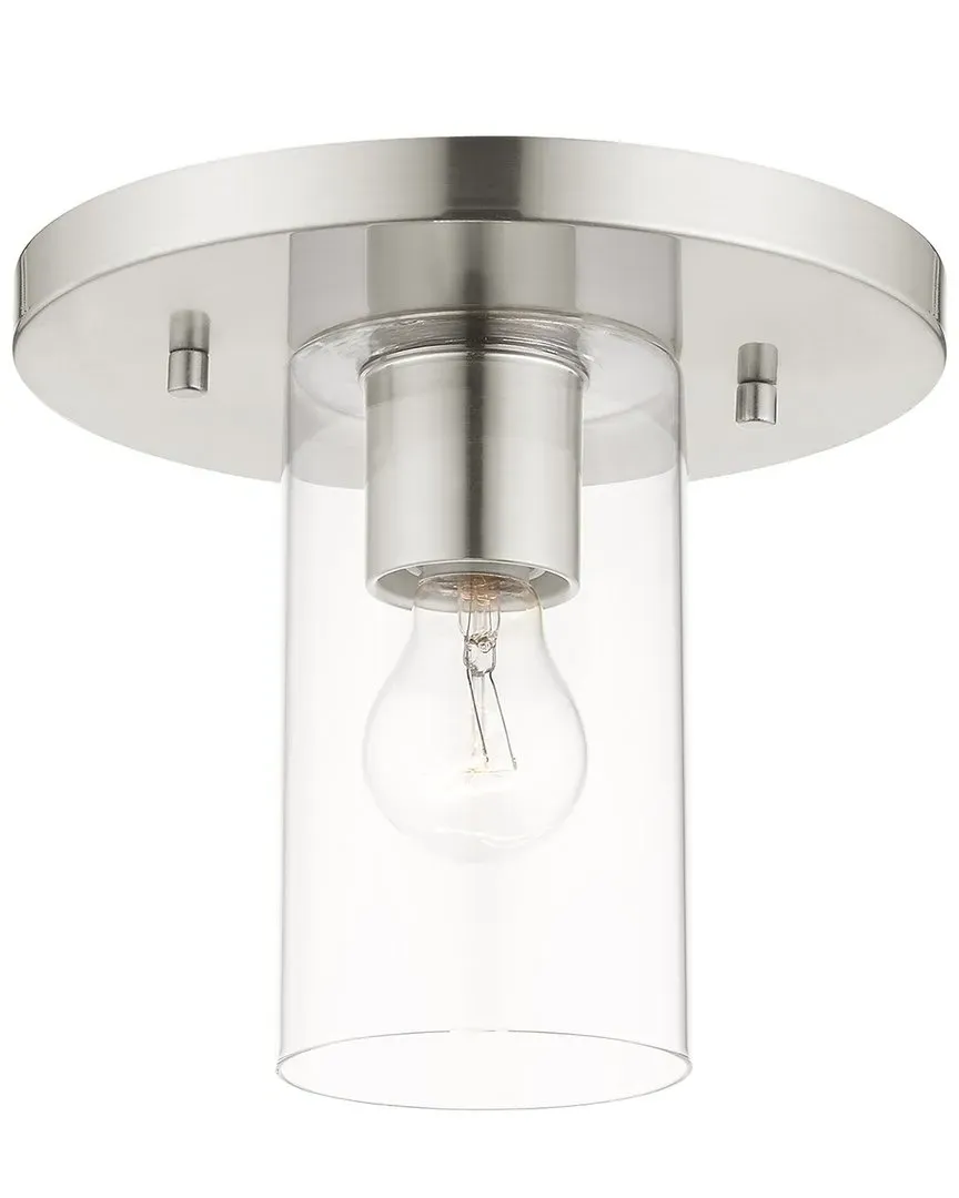 Zurich 1-Light Flush Pendant - Brushed Nickel, Clear Glass image
