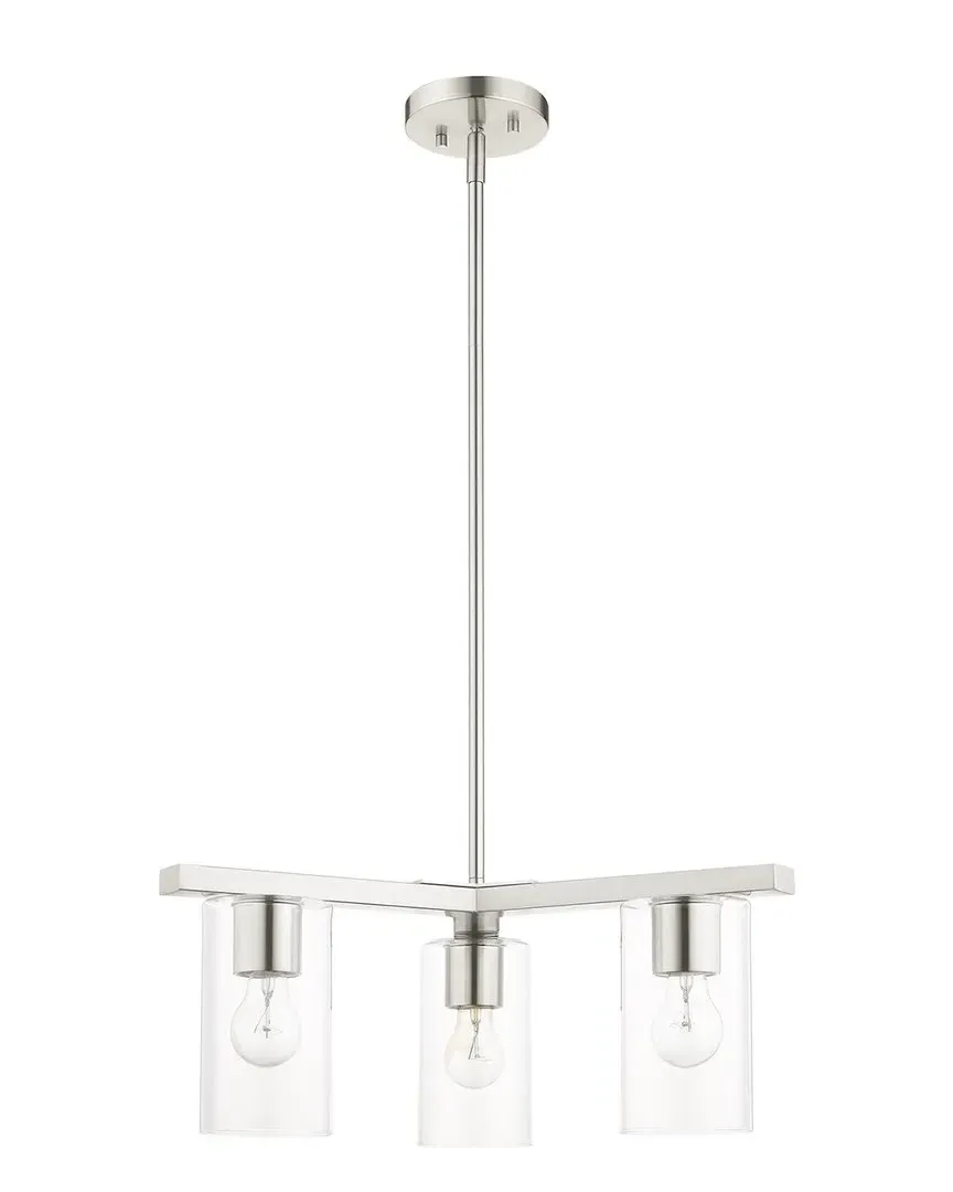 Zurich 3-Light Down Chandelier - Brushed Nickel, Glass