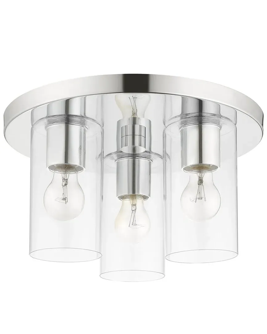 Zurich 3-Light Flush Pendant - Polished Chrome, Clear Glass