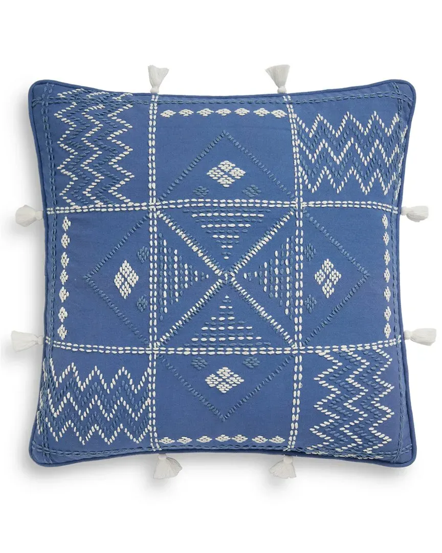 18in x 18in Decorative Pillow with Tassels - Blue, Cotton