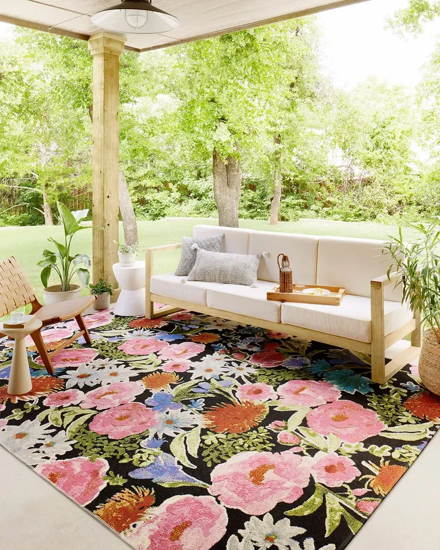Botanical Indoor/Outdoor Accent Rug - Black image