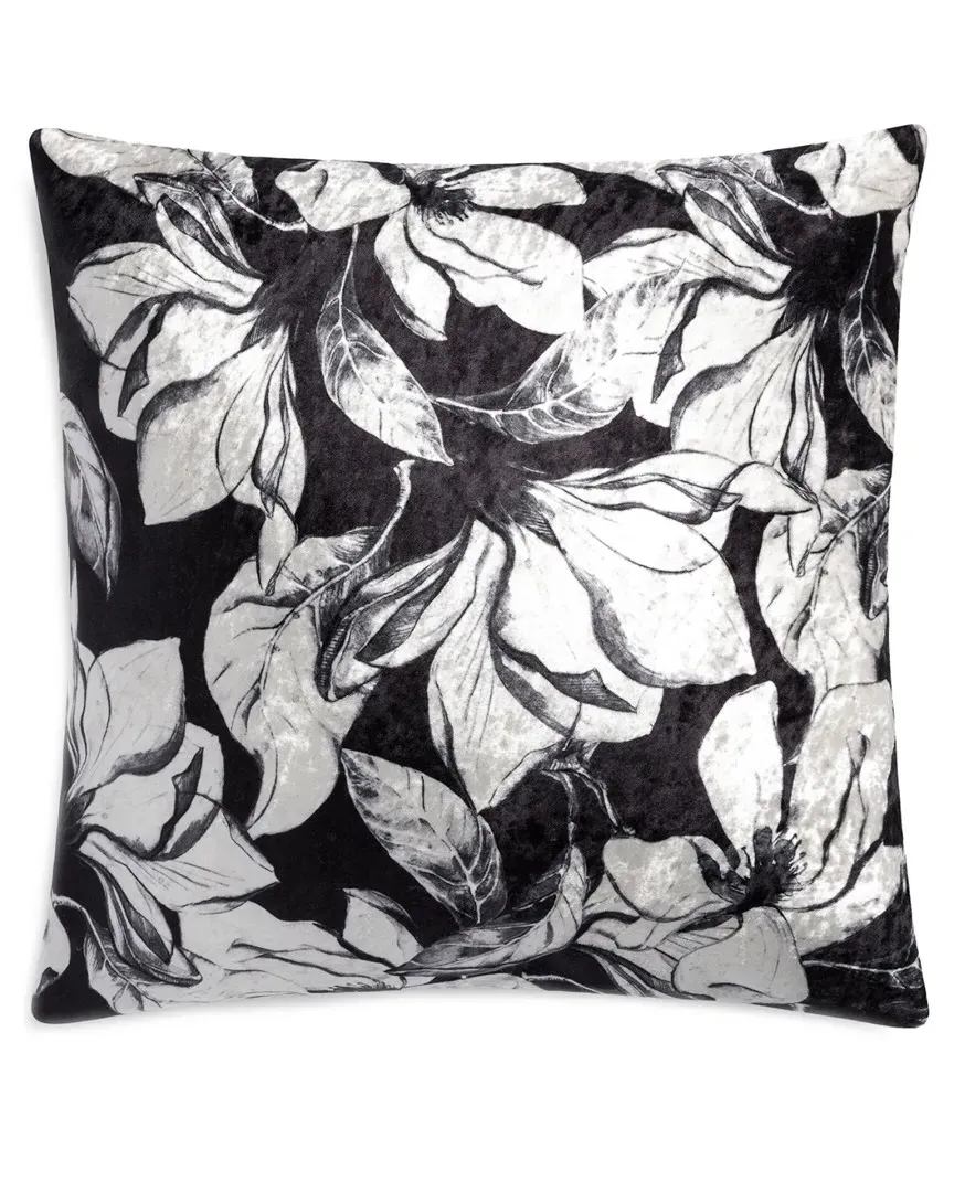 Floral Pillow with Down Insert - Black and White