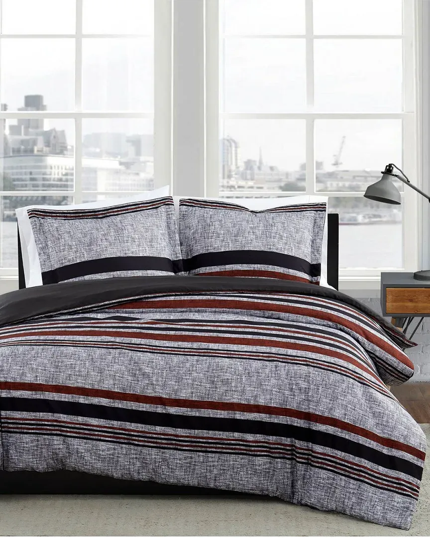 Warren Stripe Comforter Set - Black, Microfiber