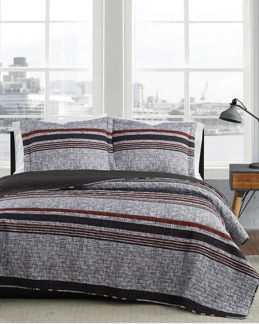 Warren Stripe Quilt Set - Black, Microfiber