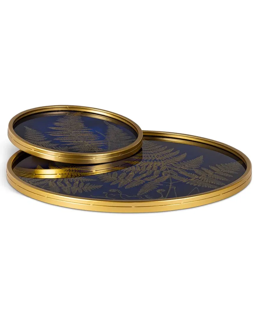 Set of Two Round Glass Trays - Blue, Gold image