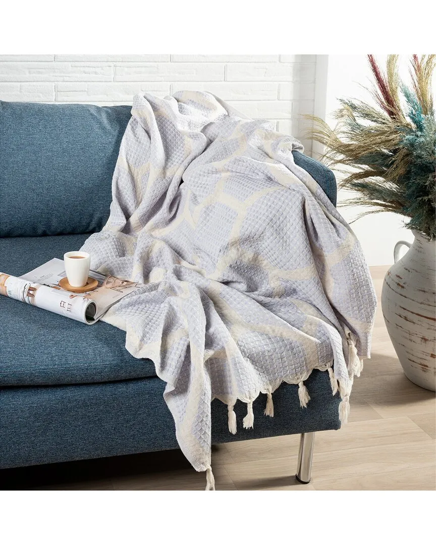 Aarien Geometric Throw Blanket with Fringe - Purple, Cotton