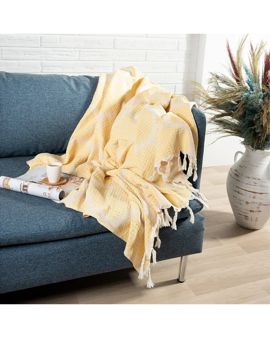 Aarien Geometric Throw Blanket with Fringe - Yellow, Cotton image