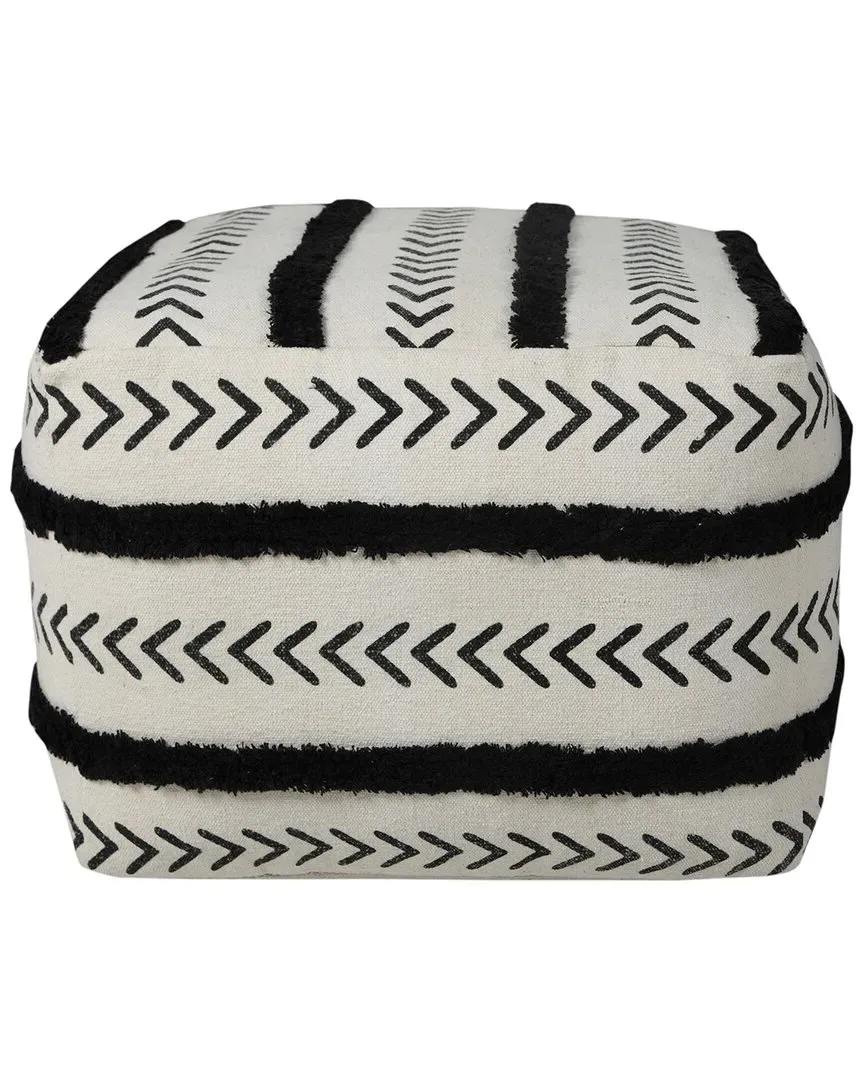 Abigail Striped Hand-Woven Ottoman Pouf - Black, Cotton image