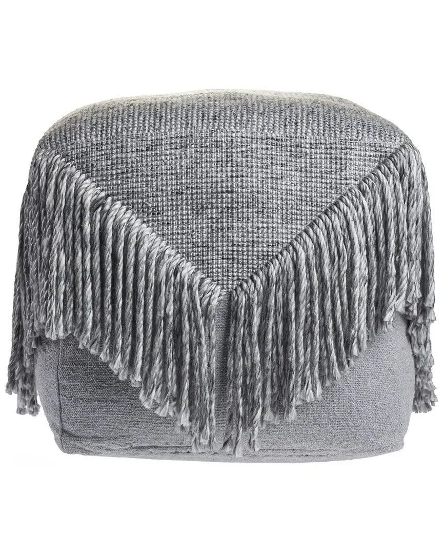 Amelia Distressed Wool Blend Ottoman Pouf - Grey, Wool
