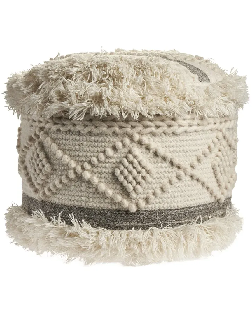 Amelia Geometric Wool Blend Ottoman Pouf - Cream, Wool image