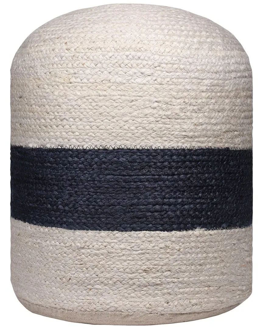 Anika Cube Striped Pouf - Bleach Navy, Jute