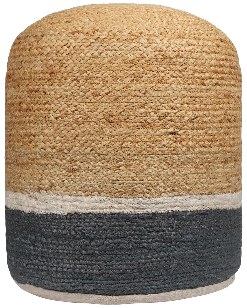 Anika Round Striped Pouf - Natural Grey, Jute image