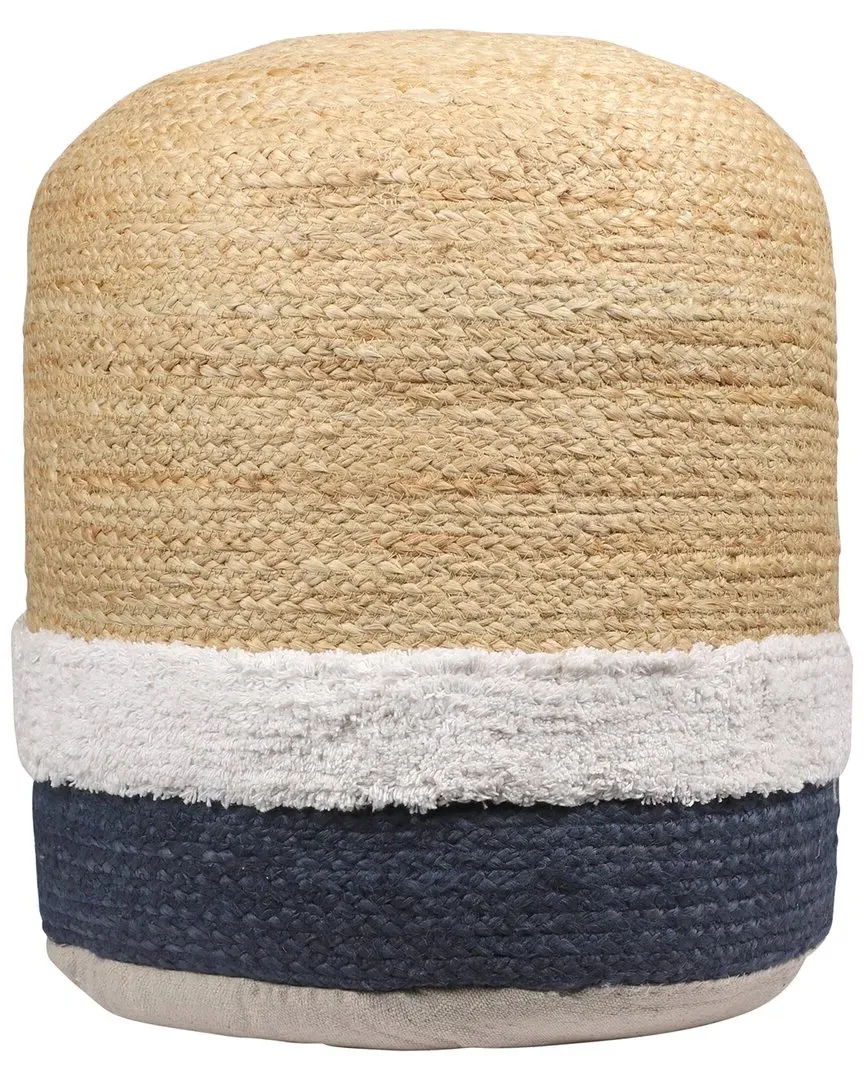 Anika Round Tufted Striped Pouf - Natural Navy, Jute