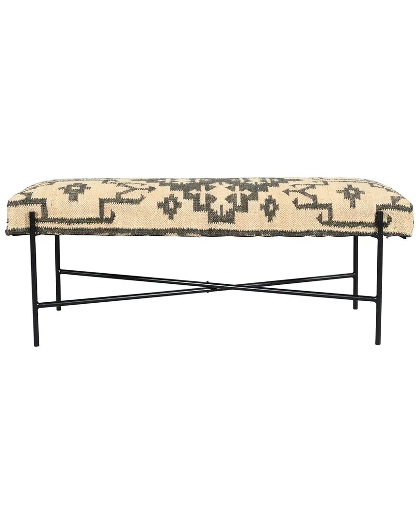 Bailey Geometric Handmade Accent Bench - Black/Cream, Jute image