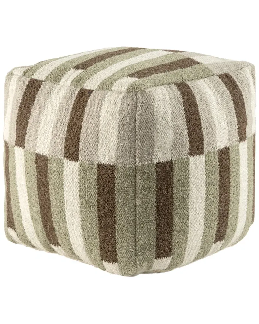 Bauhaus Color Block Handmade Woven Wool Pouf - Ivory, Brown image