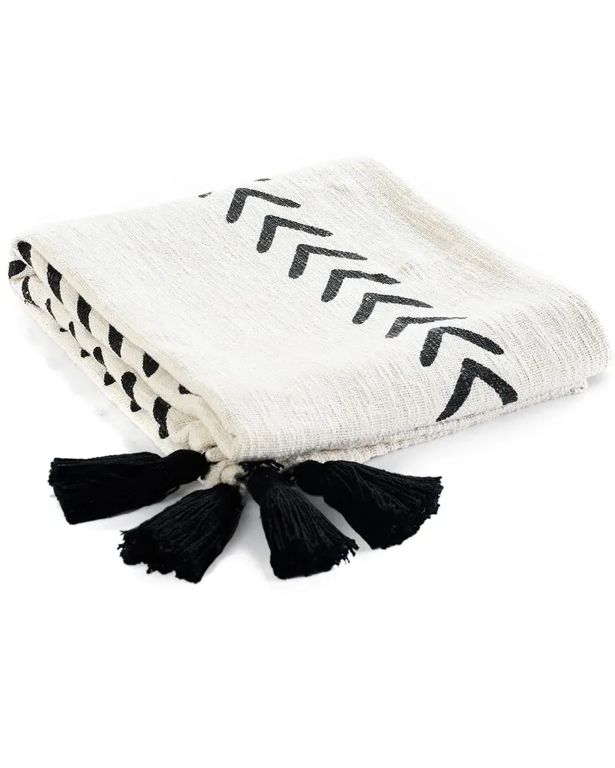 Boho Chevron Cotton Throw Blanket - Black