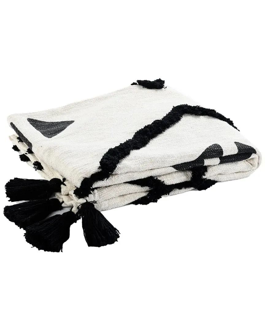 Boho Tufted Diamond Cotton Throw Blanket - Black image