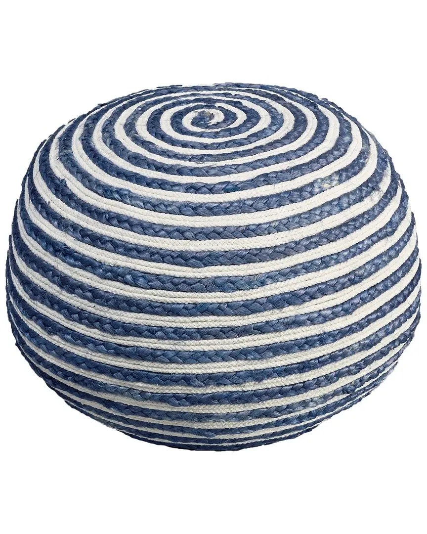 Cecelia Striped Braided Ottoman Pouf - Blue/White, Cotton/Jute image