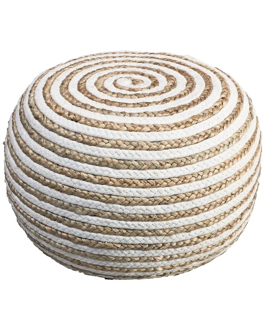 Cecelia Striped Braided Ottoman Pouf - White/Natural, Cotton/Jute