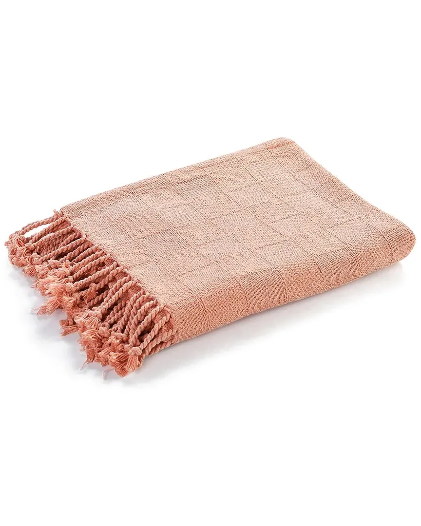 Checkered Weave Throw Blanket with Fringe - Pink, Cotton image