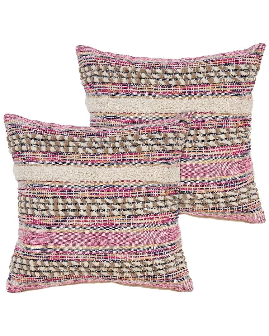 Chindi Stripe Throw Pillows Set of 2 - Pink, Cotton