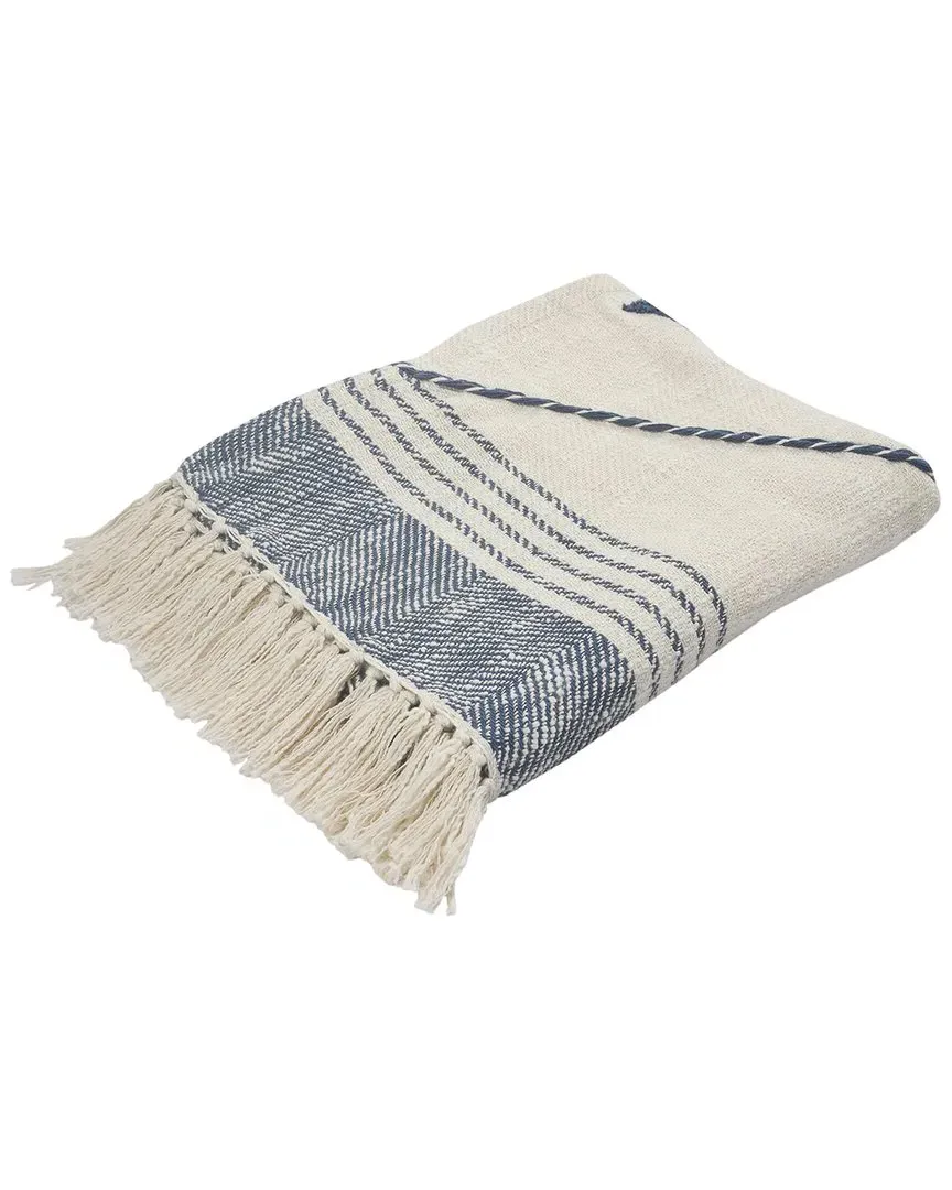 Coastal Edge Geometric Diamond Throw Blanket with Fringe - Blue image