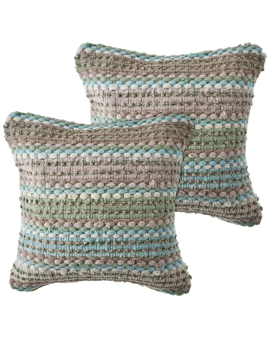 Coil Stripe Chindi Throw Pillows Set of 2 - Green, Cotton