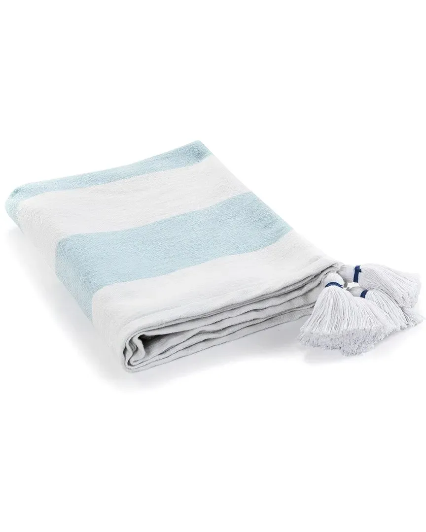 Corydalis Striped Throw Blanket with Tassels - Blue, Cotton image