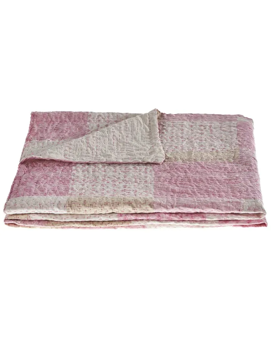 Cotton Candy Kantha Throw Blanket - Pink, Cotton