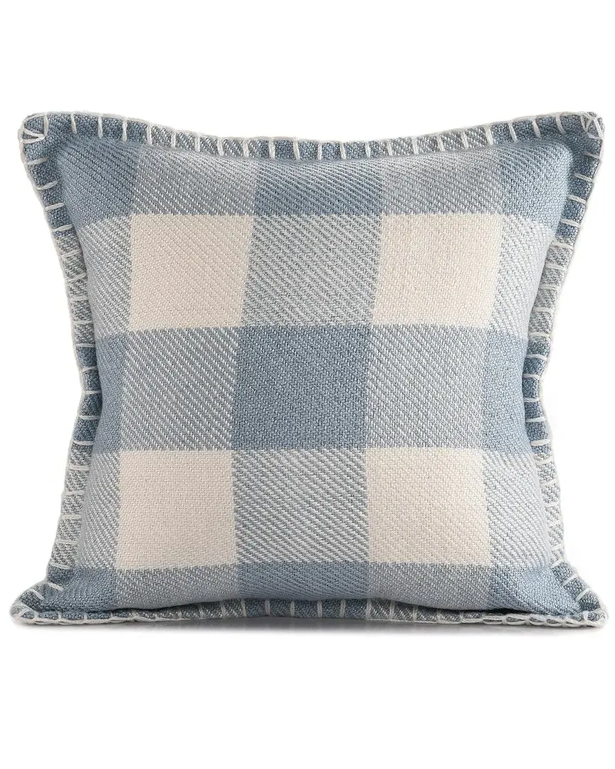 Dahlia Hand-Woven Plaid Throw Pillow - Blue