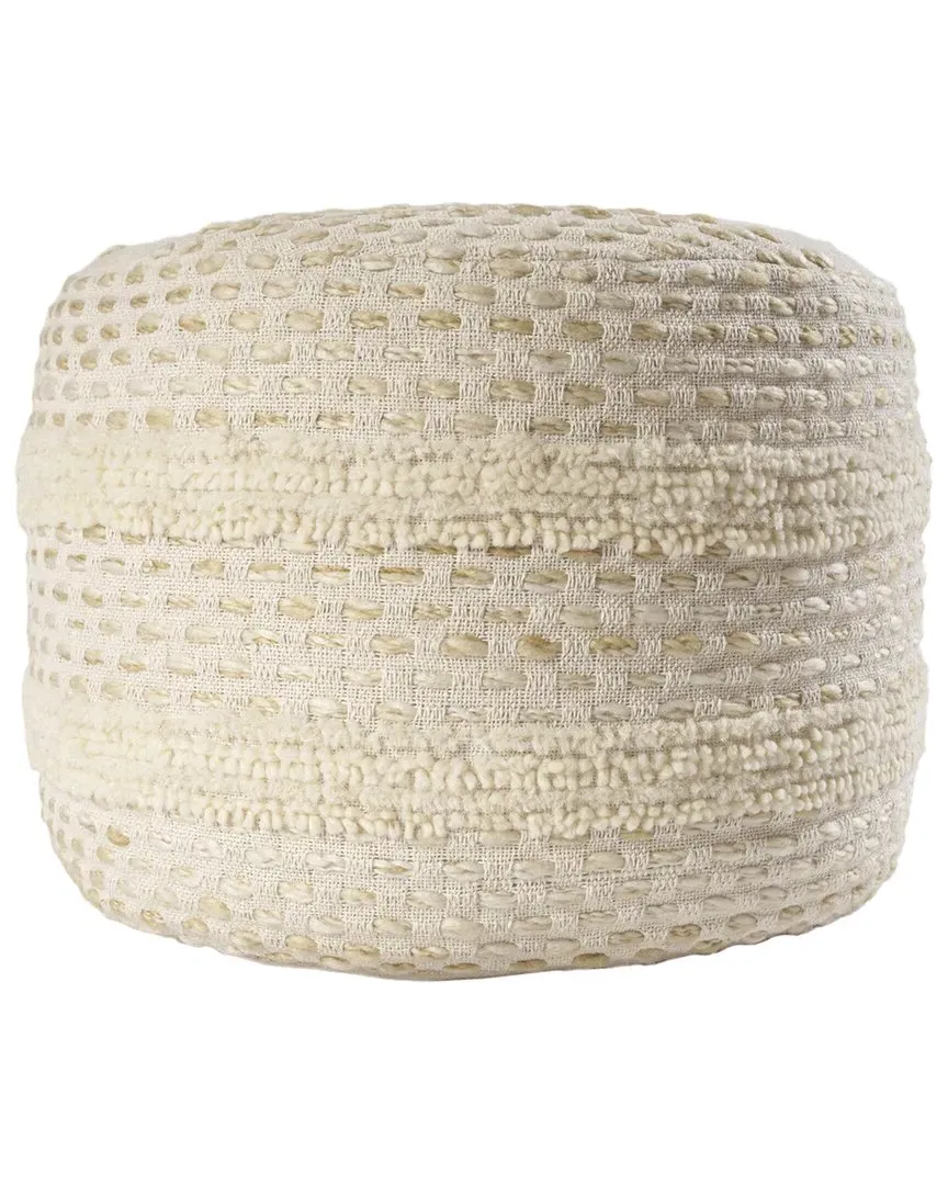 Dash Round Tufted Striped Woven Pouf - Ivory