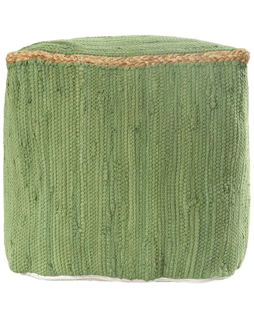 Dayne Cube Pouf with Jute Border - Green, Cotton