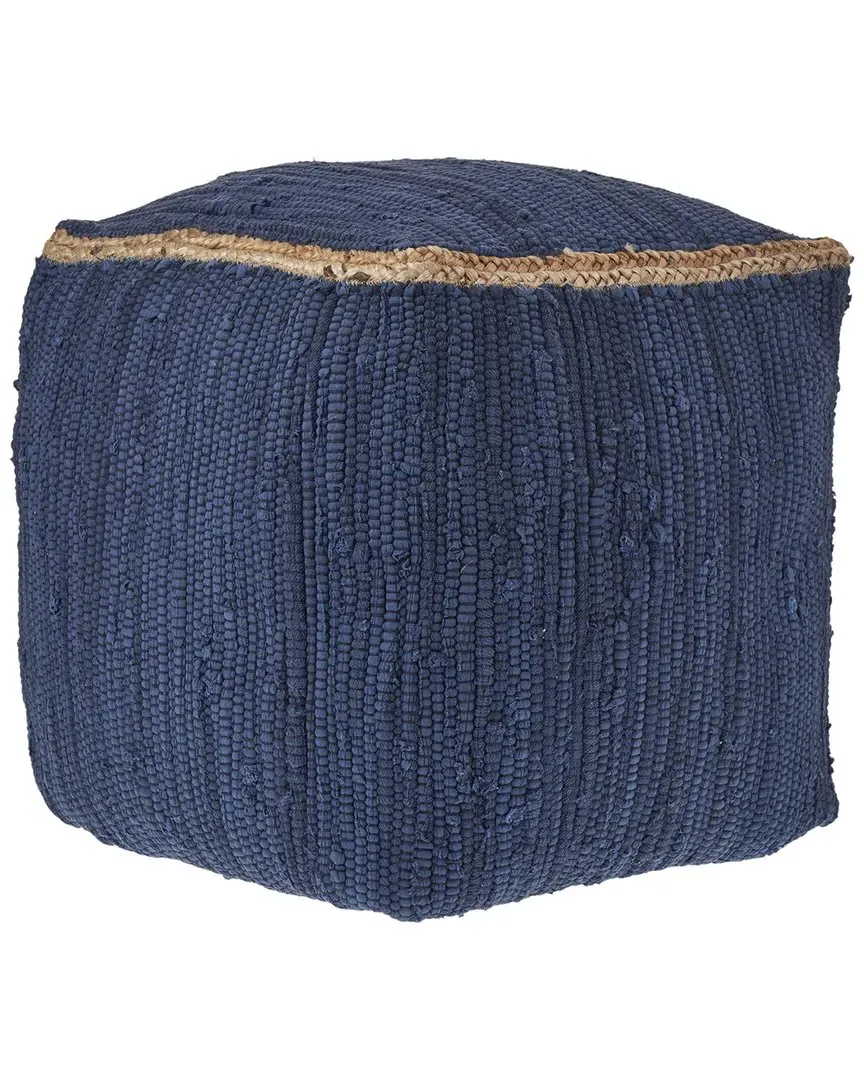 Dayne Cube Pouf with Jute Border - Indigo, Cotton