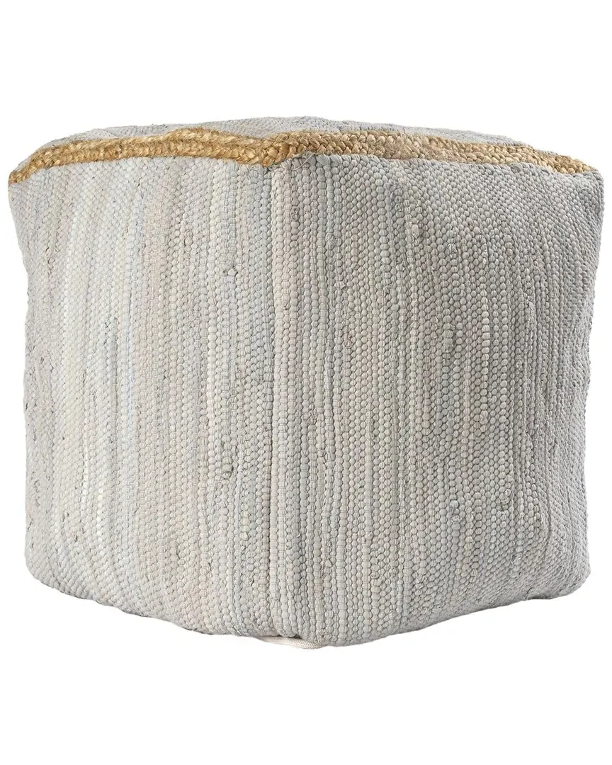 Dayne Cube Pouf with Jute Border - Light Gray, Cotton